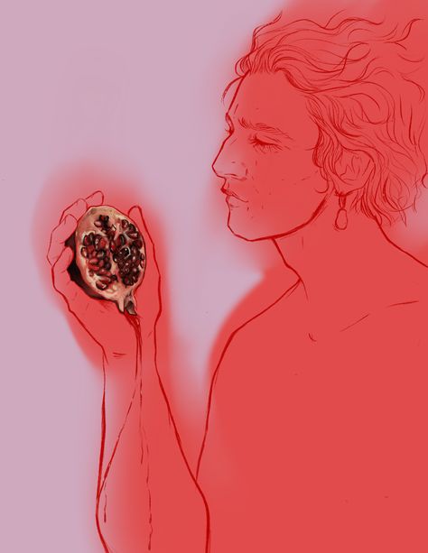 Pomegranate Drawing, Illustration Portrait, Draw Your, Greek Mythology, Pink Aesthetic, Pomegranate, Digital Illustration, Art Inspiration, Digital Art