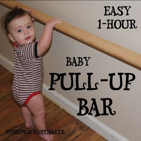 Quick, Cheap, and EASY DIY Montessori Pull-Up Bar.  Great for Ages 6mo+.  Perfect for babies and toddlers learning to pull up, walk, or cruise.  Customizable and safe, can be built for UNDER $30!!!! Infant Pull Up Bar Diy, Diy Montessori Pull Up Bar, Baby Pull Up Bar, Montessori Pull Up Bar, Daycare Storage, Diy Pull Up Bar, Diy Busy Board, Preschool Playground, Downtown Living