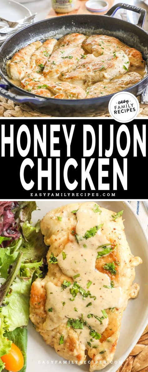 Creamy Dijon Chicken · Easy Family Recipes Creamy Dijon Chicken, Sliced Chicken Breast Recipes, Dijon Mustard Sauce, Honey Dijon Chicken, Creamy Dijon, Dijon Chicken, Chicken Skillet, Baked Asparagus, One Pan Dinner