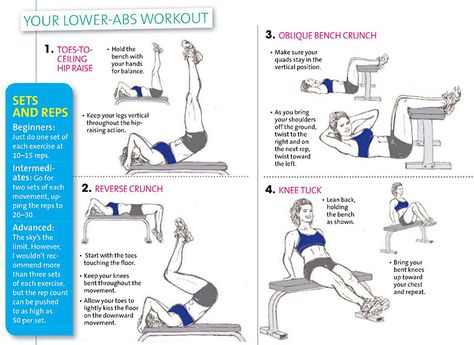 4 Easy Lower-Abs Workouts, 1100x800 HQ printable jpg, not a commercial link. Lower Abdominal Workout, Exercise Chart, Ab Workout Machines, Ab Workout Plan, Bench Workout, Abs Exercise, Effective Ab Workouts, Efficient Workout, Abs Workout Video