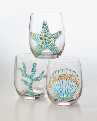 Coastal Glasses Painted Glassware, Posca Marker, Painted Glasses, Beachy Decor, Painting Glassware, Painted Wine Glasses, Beach Crafts, Beach Inspired, Paint Pens