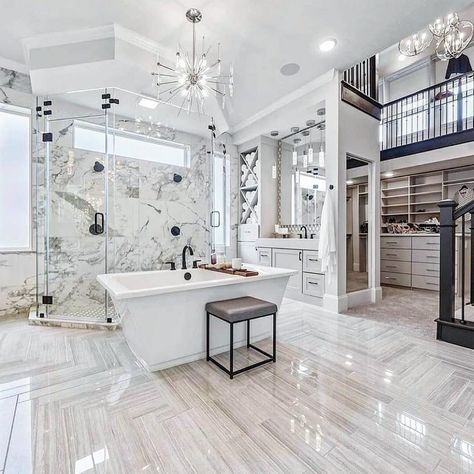 The Real Estate Co. on Instagram: “Don't let the beautiful bathroom distract you from the 2 story closet. Make sure to follow @yourcalirealtor  #goals #masterbath…” 2 Story Closet, Glamorous Bathroom Decor, Luxury Closets Design, Dream Closets, Bathroom Design Luxury, Bathroom Layout, Luxury Homes Dream Houses, Home Inspiration, Closet Ideas