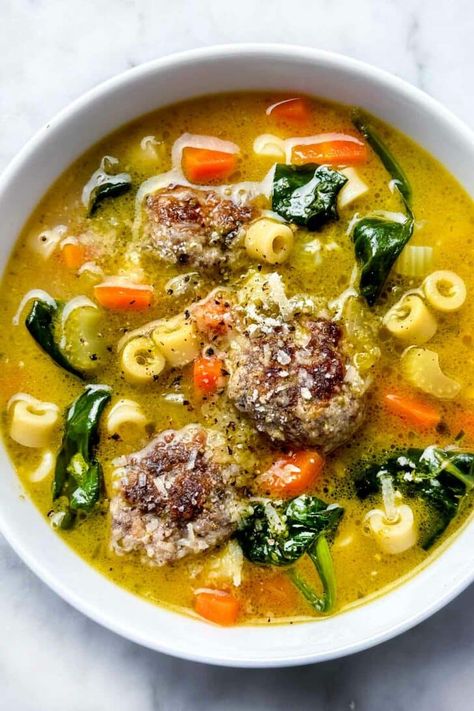 Italian Wedding Soup | foodiecrush.com Foodiecrush Recipes, Italian Soups, Meatballs Pasta, Wedding Soup Recipe, Pasta Veggies, Italian Wedding Soup Recipe, Tender Meatballs, Ditalini Pasta, Gnocchi Soup