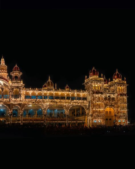 The grandeur of Mysore Palace lighting during Dasara, captured in all its glory! 🌟 Stitched together 52 images to create this wide-angle view of the stunning spectacle. #mysorepalace #mysoredasara #mysore Mysore Dasara, Mysore Palace, Stitched Together, Mysore, Wide Angle, Spectacles, Palace, To Create, Lighting