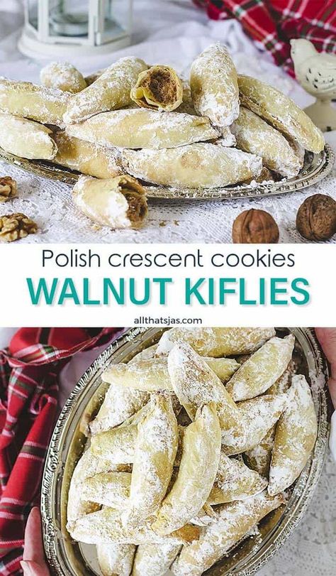 Kieflies Christmas Cookies, Kiffles Recipe Christmas, Nut Filling For Kiffles, Nut Roll Cookies Christmas, Polish Christmas Cookies Recipes, Kiflies Recipe, Hungarian Christmas Cookies, Kiffles Cookies, Ukraine Cookies