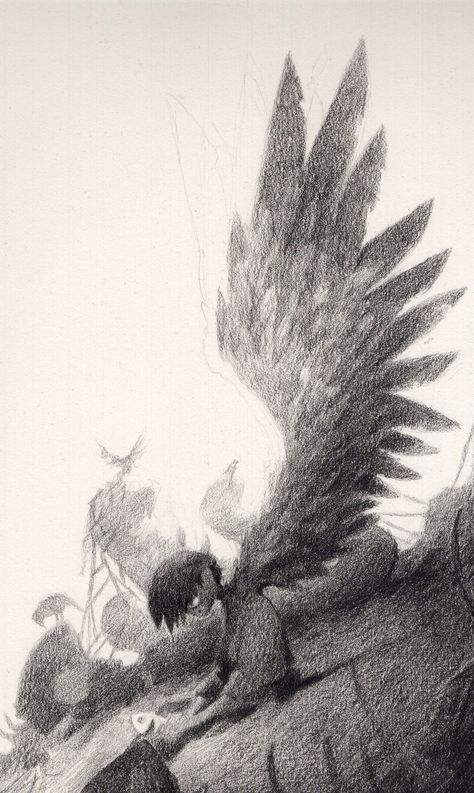 Fallen Angel Concept Art, Concept Art Black And White, Soft Drawings, Chris Campbell, Mike Yamada, Angel Sketch, Angel Graphic, Interesting Drawings, Sequential Art