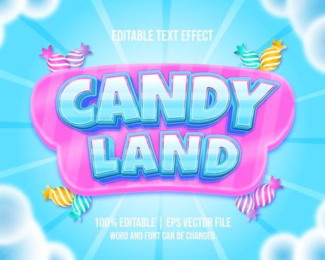 Candy land editable text effect cartoon ... | Premium Vector #Freepik #vector #background Candy Style Edit, Land Graphic Design, Scary Text, Candy Text, Merry Christmas Text, Christmas Text, Birthday Text, 3d Text Effect, Cute Candy