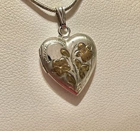 Vintage Sterling Heart Engraved Yellow & Pink Pansy Locket Pendant Necklace | eBay Antique Jewelry Silver, Pretty Jewellery Necklace, Vintage Jewelry Silver, Gothic Locket, Herbal Wedding, Locket Aesthetic, Amber Core, Vintage Necklace Antiques, Unique Locket Necklace