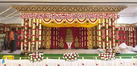 Kalyana Mandapam Decorations, Mandapam Decoration, Mandap Decoration, Marriage Hall, Indian Wedding Decorations Receptions, Indian Wedding Theme, Simple Stage Decorations, Haldi Decor, Cradle Ceremony