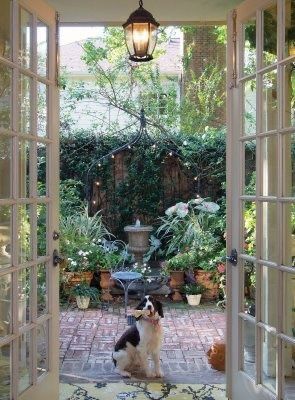 Landscape Trellis, Small Courtyard Gardens, Side Yards, Backyard Garden Landscape, Small Courtyards, Front Patio, Brick Patios, Open Door, Side Yard