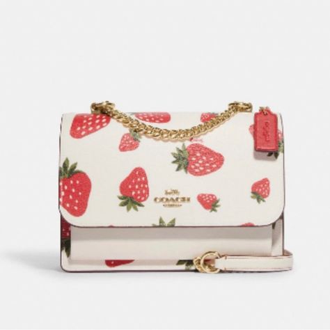 Coach Ch333 Klare Crossbody With Wild Strawberry Print In Chalk Multi Printed Coated Canvas And Smooth Leather Inside Zip And Multifunction Pockets Snap Closure, Fabric Lining Outside Slip Pocket Strap With 22" Drop Doubles Up For Three Ways To Wear: Short Or Long On The Shoulder Or Crossbody Style 8 1/2" (L) X 6 1/4" (H) X 2 3/4" (W) Style No. Ch333 New With Tag. My Style Bags, Wild Strawberry, Red Leather Handbags, Vintage Crossbody Bag, Large Crossbody Bags, Brown Crossbody Bag, Medium Bag, Girly Bags, Bags Coach