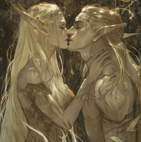 Elf Couple, Forest Elf, Couple Poses Reference, Dark Cottagecore, Manga Love, Pencil Portrait, Fantasy Romance, Art Poses, Couple Art