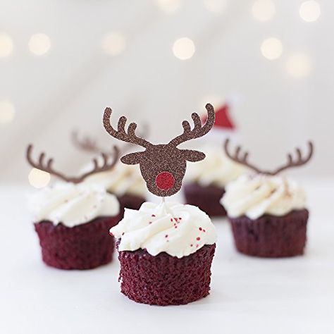 Reindeer Cupcakes, Reindeer Ears, Christmas Cupcake Toppers, Antler Christmas, Gingerbread Party, Cupcake Decorations, Unicorn Cake Topper, Cupcake Picks, Christmas Cupcakes