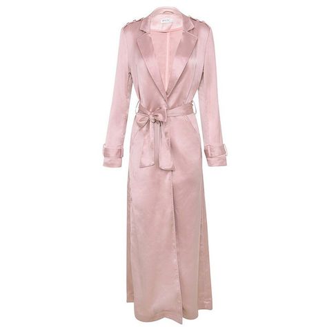 Sateen duster coat ($129) ❤ liked on Polyvore featuring outerwear, coats, pink coat, pink duster coat and duster coat Black Plunge Dress, Silk Trench Coat, Satin Duster, Rose Gold Satin, Celebrity Fashion Outfits, Satin Coat, Silk Coat, Trench Coat Style, Duster Jacket