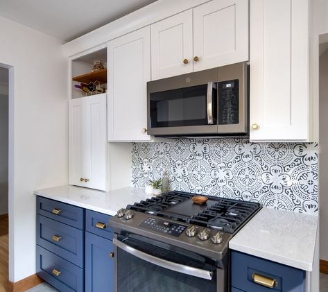 St. Louis Park Kitchen Remodel | Before + After 9 Black And White Backsplash, Colorful Kitchens, Cabinet Paint, Pantry Ideas, White Backsplash, Kitchen Remodel Before And After, Dream Beach, Kitchen Remodeling Projects, Blue Kitchens