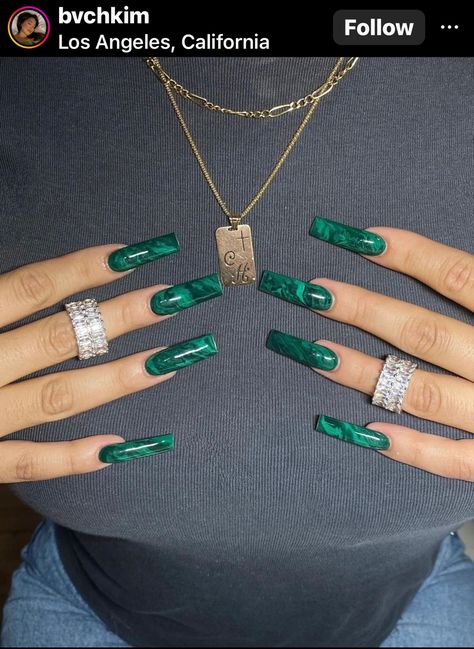 Square Gel Nails, Jade Nails, Emerald Nails, Green Acrylic Nails, Dark Green Nails, August Nails, Tapered Square Nails, Long Acrylic Nail Designs, Drip Nails