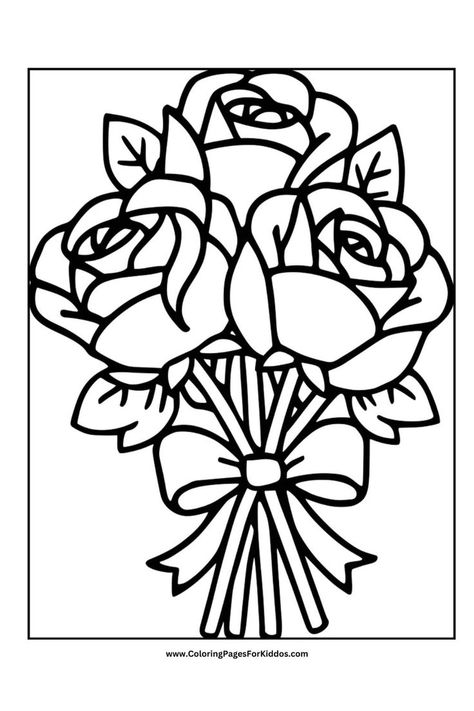 Bouquet of roses tied together with a bow. Coloring Pages Roses, Rose Coloring Pages Free Printable, Color Pages Free Printable, Easy Adult Coloring Pages, Cartoon Snake, Rose Coloring, Snake Coloring Pages, Rose Coloring Pages, Best Rose