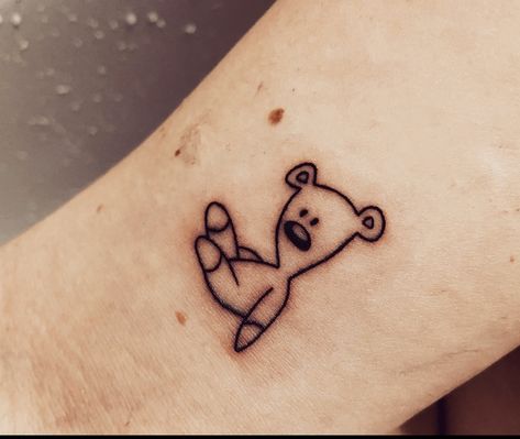 Ripped Teddy Bear Tattoo, Teddy Bear Traditional Tattoo, Ted Tattoo Bear, Mr Bean Tattoo, Tedy Tattoo, Male Tattoos Ideas, Teddy Bear Tattoo Small Simple, Mr Bean Bear, Tiny Teddy Bear Tattoo