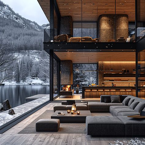 Modern House In Snow, Ski Resort Design, Modern Chalet Architecture, Modern Ski House, Christmas Ar, Contemporary Facade, Cozy Hotel, Swiss House, Contemporary Lodge