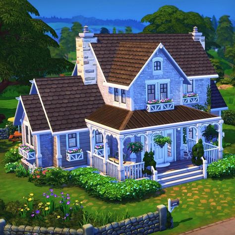 Not So Berry Challenge, House Sims 4, Sims Inspiration, Colorful House, Sims 4 House Design, Blue Home, Sims 4 Build, Cc Sims, Sims 4 Houses