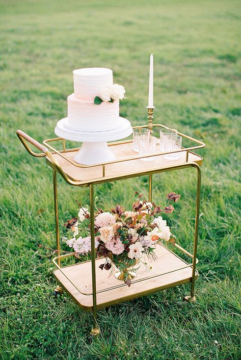 Wedding Cake On Bar Cart, Wedding Bar Cart, Organic Wedding Cake, Reception Venue Decorations, Beer Cart, Whimsical Wedding Flowers, Wedding Food Bars, Do It Yourself Wedding, Wedding Cake Options