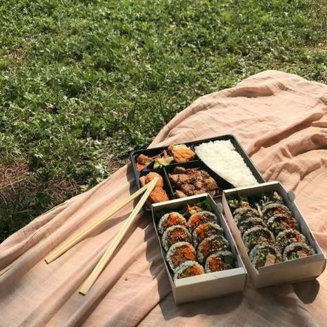 pinterest // @reflxctor sushi picnic Picnic Date, God Mat, Think Food, Cafe Food, Korean Food, Bento Box, Pretty Food, Food Cravings, I Love Food