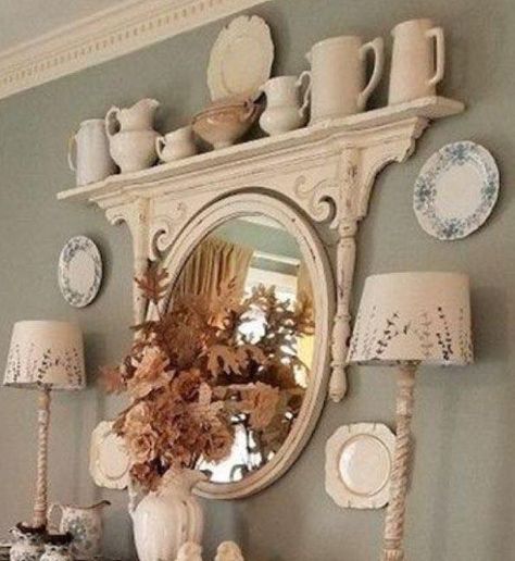 Love how this dresser mirror is upcycled into a beautiful shelf.  Gorgeous! Dresser Mirror Repurposed, Old Mirror Ideas, Muebles Shabby Chic, Repurposed Dresser, Old Mirrors, Old Mirror, Shabby Chic Dresser, Diy Dresser, Dresser Mirror