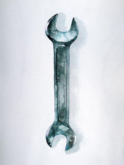 Wrench Watercolor by Robert Spellman Watercolor Everyday Objects, Man Made Objects Drawings, Man Made Objects, Jim Dine Art, Wrench Tattoo, Tools Aesthetic, Tools Art, Tool Tattoo, Jim Dine