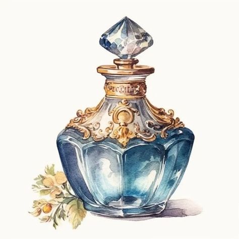 Nautical Art Drawing, Bottle Watercolor, French Perfume Bottles, Perfume Art, Bottle Drawing, Perfume Bottle Design, French Perfume, Antique Perfume, Perfume Design