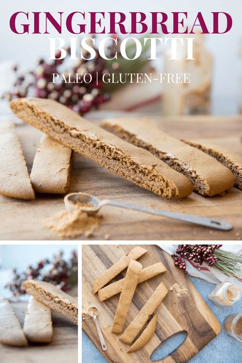 Paleo Biscotti, Cookie Exchange Recipes Christmas, Gingerbread Biscotti Recipe, Paleo Holiday Recipes, Paleo Gingerbread, Gingerbread Biscotti, Gluten Free Snacks Recipes, Paleo Recipes Snacks, Gluten Free Desserts Healthy