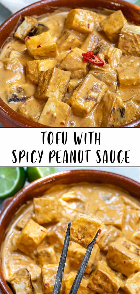 Rice Noodle Tofu Recipes, Spicy Peanut Tofu, Tofu Dinner Recipes, Peanut Tofu, Tofu Recipes Vegan, Spicy Peanut Sauce, Tofu Dishes, Tofu Recipes, Peanut Sauce