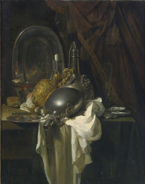 WILLEM KALF ROTTERDAM 1619 - 1693 AMSTERDAM A STILL LIFE WITH SILVER, PEWTER AND GILT OBJECTS ON A PARTLY DRAPED TABLE Willem Kalf, Dutch Still Life, Still Life Artists, Baroque Painting, Dutch Golden Age, Georges Braque, Tile Murals, Painting Still Life, Old Paintings