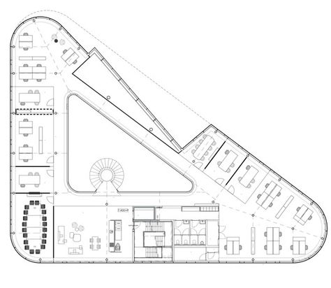 Floor Plan Triangular Architecture, Triangle Building, Parking Plan, Office Building Plans, Building Design Plan, Office Floor Plan, Unique Bedroom Design, Concept Models Architecture, Solar Energy Diy