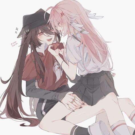 genshin impact ship Yanfei X Hu Tao Yanfei X Hu Tao, Hu Tao X Yanfei, Top 10 Best Anime, Emoji Art, Fancy Art, Yuri Manga, Lesbian Art, Best Anime Couples, Hu Tao