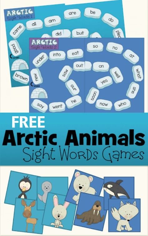 Arctic Animals Kindergarten, Preschooler Crafts, Animals Kindergarten, Sight Words Games, Printable Sight Words, Kindergarten Sight Word Games, Kindergarten January, Reading Tools, 123 Homeschool 4 Me