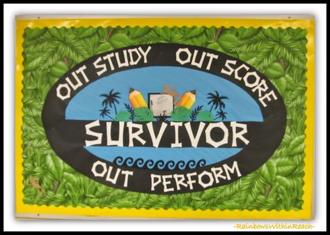 RainbowsWithinReach: 200+ Back to School Bulletin Boards and Decorated Classroom Doors! Survivor Bulletin Board Ideas, Survivor Theme Decorations, Survivor Themed Classroom, Survivor Classroom Theme, Decorated Classroom Doors, Survivor Theme, Resident Assistant Bulletin Boards, Door Decorations College, Decorated Doors