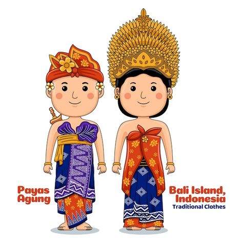 Couple wear bali indonesian traditional ... | Premium Vector #Freepik #vector #traditional-clothes #traditional-dress #fashion-cartoon #indonesia-culture Indonesian Traditional Clothes, Indonesian Clothing, Adat Bali, Ramadan Poster, Smart Box, Indonesian Art, Bali Island, Face Illustration, Lukisan Cat Air