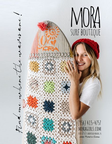 Crochet surfboard cover, cowry shells and canvas, perfect for your favorite surfer girlfriend! Crochet Surfboard Cover, Surf Crochet, Surfer Girl Outfits, Surf Boutique, Surfboard Covers, Skateboard Outfits, Colorful Clothing, Surfboard Bag, Cowry Shell