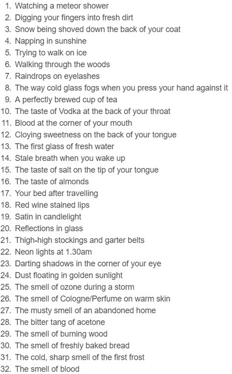 sensory prompts p1 Fever Writing Prompts, Lyrics To Use As Prompts, Writing Prompts Music, Body Horror Writing Prompts, Sensory Details In Writing, Sensory Details, School Survival, School Things, Writing Stuff