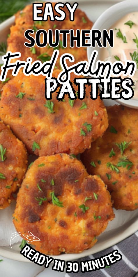 Easy Southern Fried Salmon Patties Firehouse Recipes, Fried Salmon Patties, Heart Of Dixie, Canned Salmon Recipes, Flaked Salmon, Creamy Grits, Salmon Patties Recipe, Salmon Seasoning, Fried Salmon