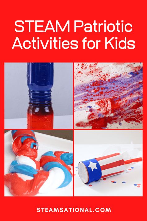 STEAM Patriotic Activities for Kids Summer Stem Activities, Summer Science Experiments, Water Science Experiments, Patriotic Activities, Stem Activities For Kids, Fourth Of July Crafts For Kids, Free Summer Activities, July Activities, Summer Science