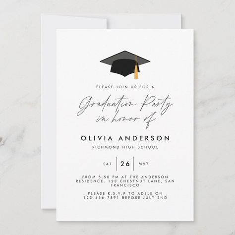 graduation modern simple elegant green party invitation Terracotta Party, Monochrome Party, Black White Party, Burgundy Party, Graduation Invitation Cards, Grad Party Invitations, Picnic Theme, Graduation Party Planning, Grad Invitations