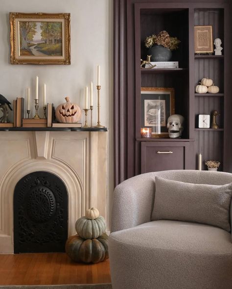 Dark Mauve Wall Color, Moody Living Room Colors, Vintage Built Ins, Moody Living Room Paint Colors, Moody Closet, Basque House, Bedroom Turned Closet, Moody Paint Colors, Makeshift Closet