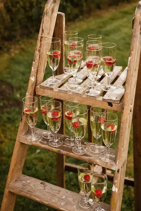 75+ Creative Backyard Wedding Ideas On a Budget - HubPages Low Budget Engagement Decorations, Champagne Ladder Wedding, Champagne Table Wedding, Low Budget Wedding Decorations, Champagne Bar Wedding, Low Budget Wedding Ideas, Small Engagement Party Ideas, Champagne Toast Wedding, Diy Birthday Party Decorations