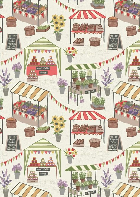 Farmer Market Illustration, Farmers Market Graphic Design, Food Market Design, Farmers Market Illustration, Market Illustration, Market Scene, Farmer Market, Bakery Food, Market Stands