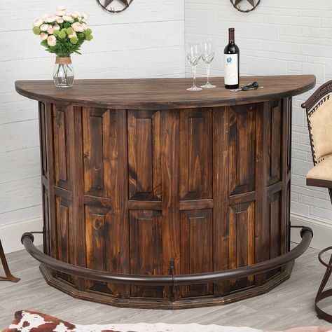 Western Coffee Bar, Shop Bar Ideas, Barn Board Crafts, Bar Lounge Room, Rustic Basement Bar, Half Round Table, Half Circle Table, Home Bar Ideas, Western Bar