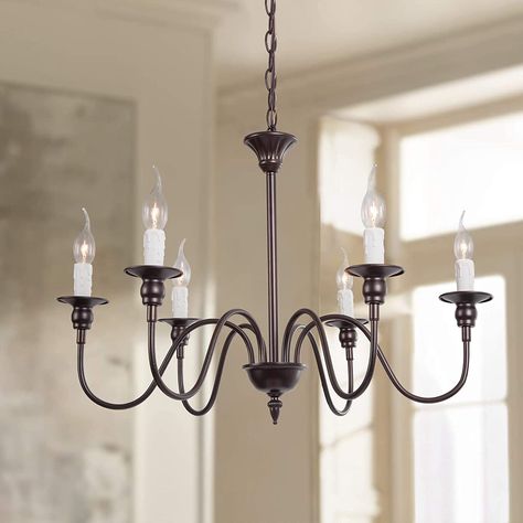 LNC 25.6" Farmhouse Chandelier, 6-Light Fixture for Dining & Living Room, Foyer, Entryway and Bedroom (Oil Rubbed Brown) White Candle Sticks, Bronze Candlesticks, Chandelier For Dining Room, Living Room Foyer, Dining Chandelier, Island Chandelier, Kitchen Island Chandelier, Classic Chandelier, Foyer Entryway