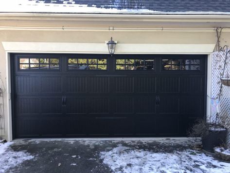 If you want to upgrade your home's exterior, consider the Black Carriage Stamp Garage Doors with windows to make your neighbors jealous. Garage Doors With Windows, Black Carriage, Grey Garage Doors, Garage Door Weather Stripping, Doors With Windows, Black Garage Door, Carriage Garage, Black Garage Doors, Double Garage Door