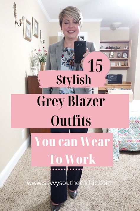 A grey blazer is an essential piece to have for work wear. Here are 15 stylish grey blazer outfits and effortless ways to style a grey blazer. Light Grey Suit Women Work Outfits, Grey Jacket Women Outfit, Women’s Gray Blazer Outfit, Grey Blazer Outfit Women Work Attire, Casual Grey Blazer Outfit, Grey Tweed Blazer Outfit Women, Outfit With Grey Blazer For Women, Grey Blazer Outfits For Women Work, Gray Suit Jacket Outfits Women