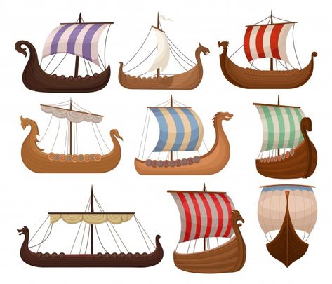 Vikings For Kids, Barco Viking, Ship Vector, Boat Illustration, Boat Drawing, Viking Helmet, Scandinavian Pattern, Nordic Vikings, Fantasy Maps